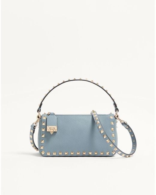 Valentino Garavani Blue Small Rockstud Grainy Calfskin Crossbody Bag