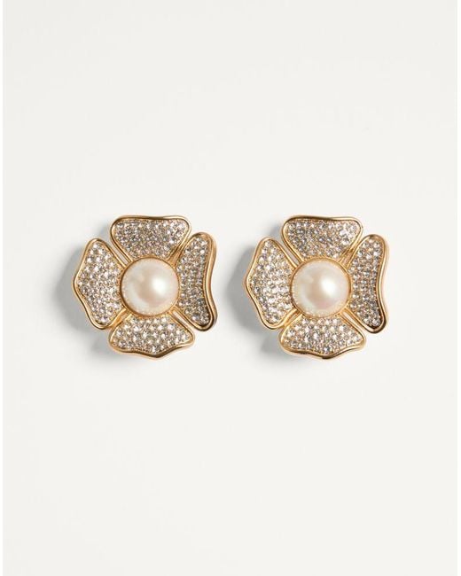 Valentino Garavani Natural San Fin Metal Earrings With Swarovski Crystals And Pearls