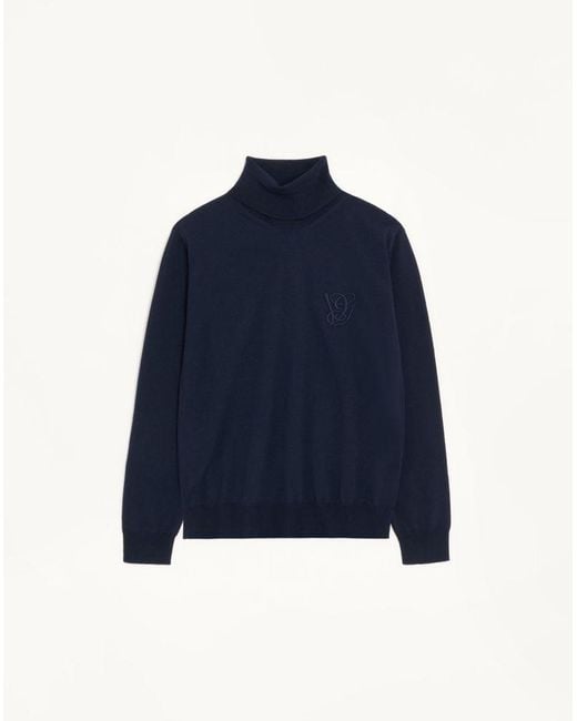 Valentino Blue Wool High-Neck Jumper With Vg Embroidery for men