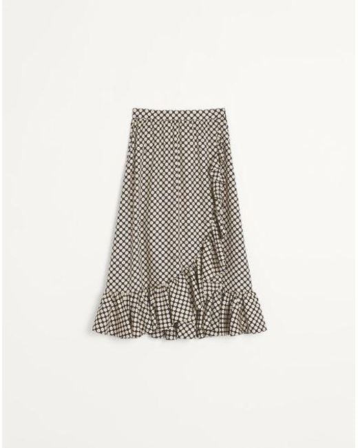 Falda De Twill Con Estampado Plus De Pois Mujer Valentino de color Gray