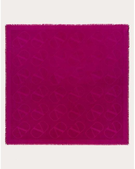Valentino Garavani Purple Vlogo Signature Jacquard Shawl In Silk And Wool 140x140 Cm
