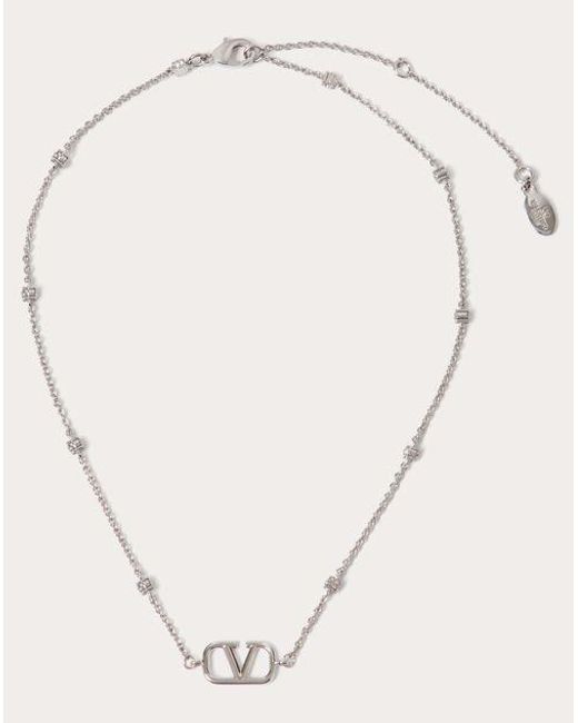 Valentino Garavani Natural Mini Vlogo Signature Necklace In Metal And Swarovski® Crystals