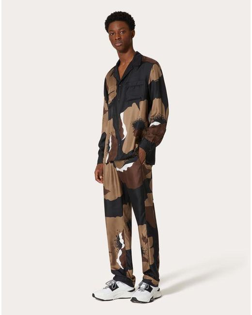 Valentino Multicolor Silk Twill Pyjama Pants With Flower Portrait Print for men