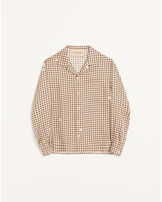 Valentino Natural Long-Sleeved Silk Shirt With All-Over Chamber Print for men