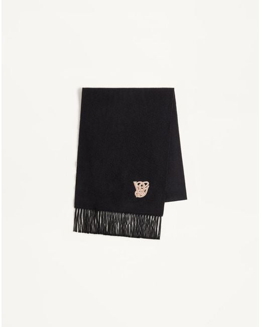 Valentino Garavani Black Embroidered Wool And Cashmere Scarf for men