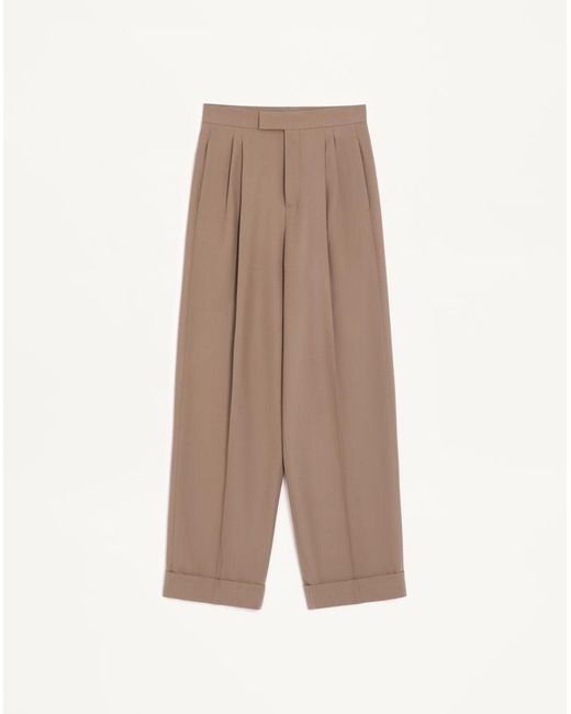 Valentino Natural Cuffed Wool Trousers for men