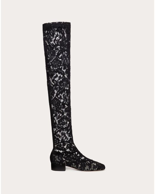 Valentino Garavani Over the knee Lace Boots 30mm in Black Lyst UK