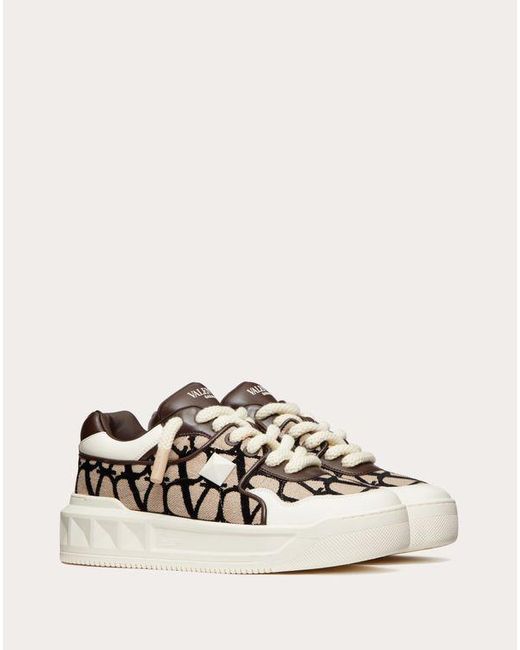 Valentino Garavani One Stud Low-Top-Sneaker Aus Nappaleder Und Toile Iconographe-Material Mann in Natural für Herren