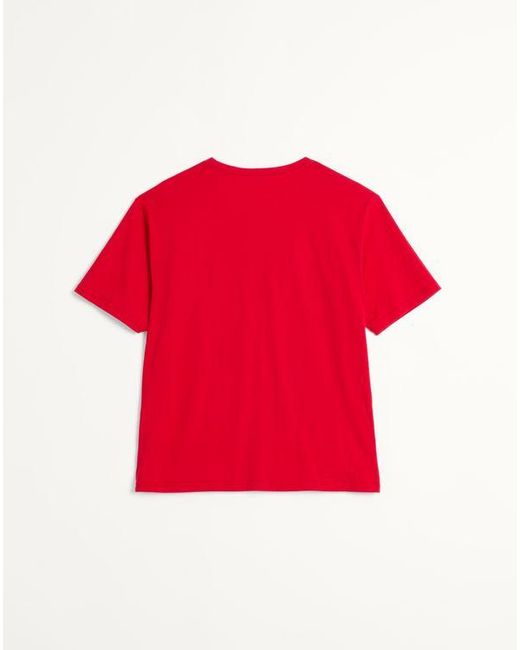 Valentino Red Cotton T-Shirt With Chez Print for men