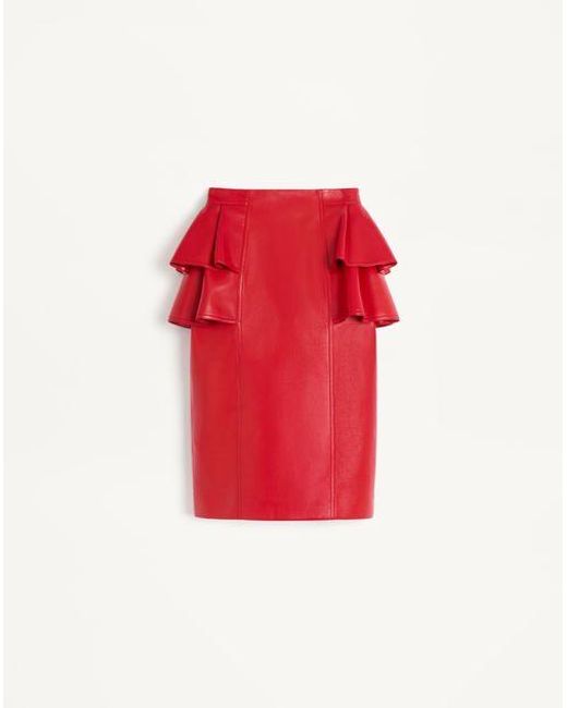 Valentino レザー ミディスカート 女性 レッド Red