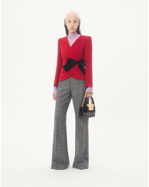 Valentino Red Wool Crepe Jacket With Contrasting Bow