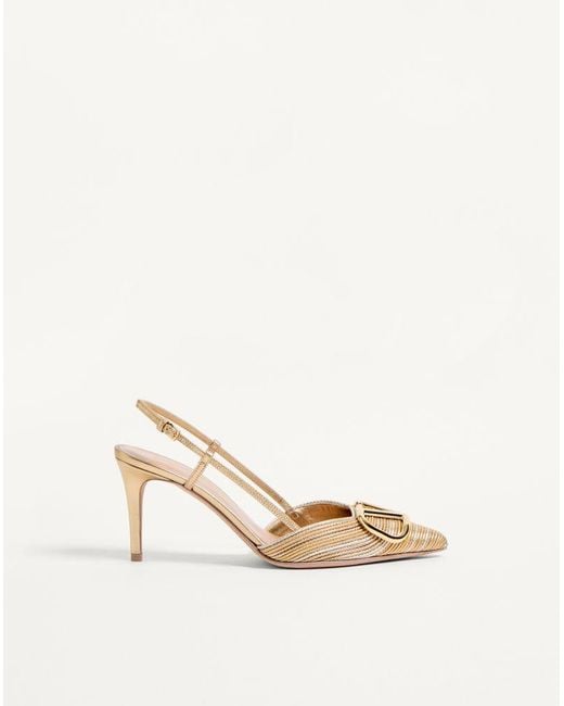 Valentino Garavani Natural Vlogo Signature Metallic Slingback Pumps With Cornely Embroidery 80Mm 34.5