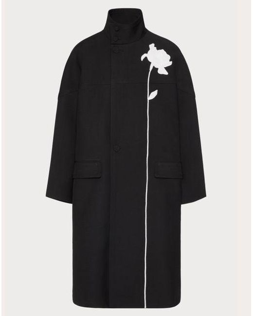 Valentino Black Silk Shantung High-neck Caban With Flower Embroidery for men