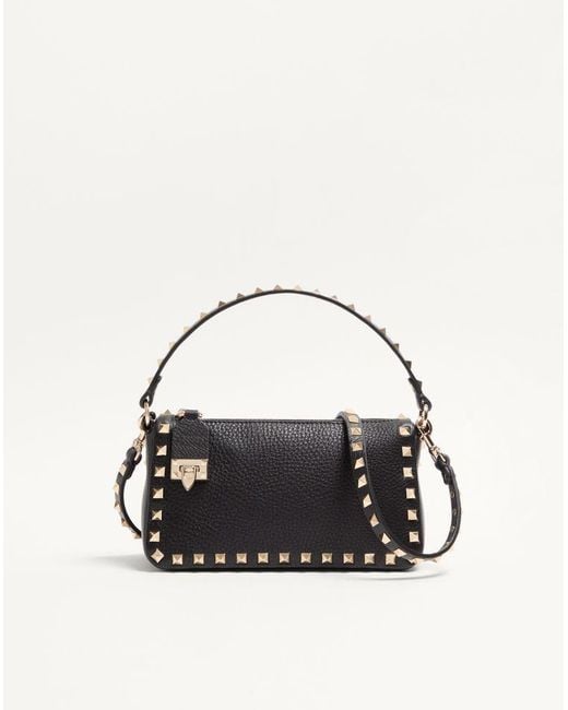 Valentino Garavani Black Small Rockstud Grainy Calfskin Crossbody Bag
