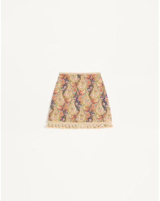 Valentino ヴォヤージュ イマジネール ペイズリー プリント ピケ エンブロイダリー スカート 女性 マルチカラー Natural