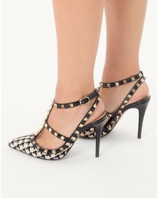 Valentino Garavani ロックスタッズ 千鳥格子ファブリック パンプス 100mm 女性 ラテ/ブラック White