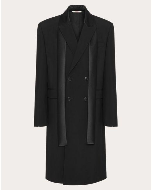 Cappotto doppiopetto in lana con collo a sciarpa in nylon di Valentino in Black da Uomo