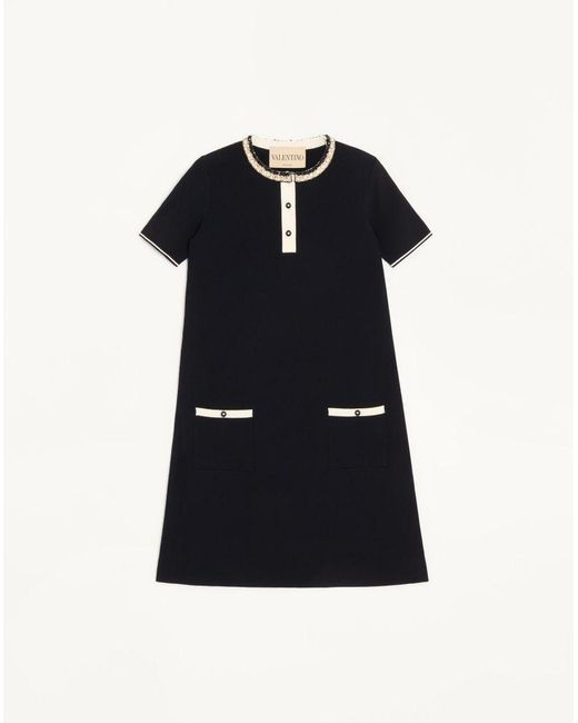 Valentino Black Embroidered Stretch Viscose Dress