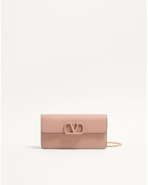 Valentino Garavani Multicolor Vlogo Signature Grainy Calfskin Wallet With Chain