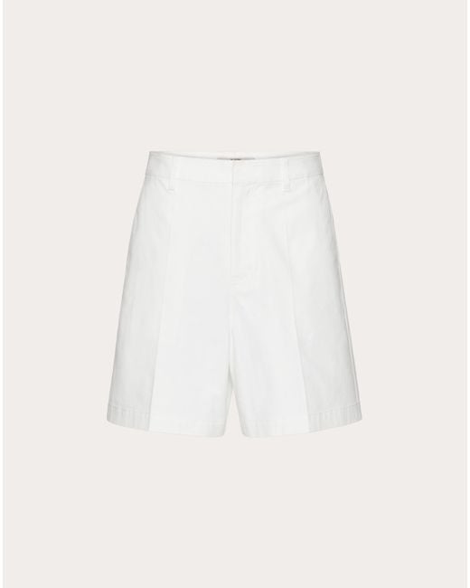 Valentino Natural Stretch Cotton Canvas Shorts With Rubberized V-detail for men