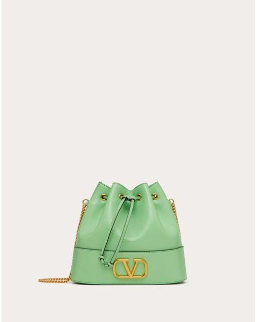 Valentino Garavani Green Mini Bucket Bag In Nappa With Vlogo Signature Chain