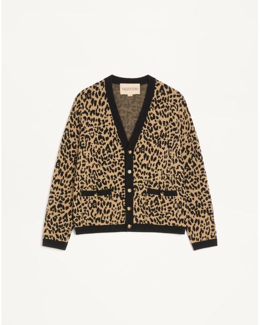 Valentino Natural Wool Cardigan With Fauve Eclat Jacquard for men