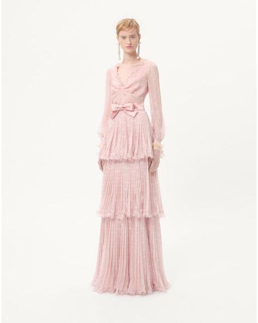 Robe Longue En Creponne Chiffon Avec Imprimé Plus De Pois Femme Valentino en coloris Pink