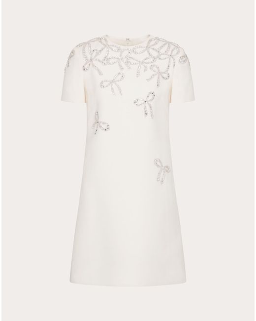 Valentino Natural Embroidered Crepe Couture Short Dress