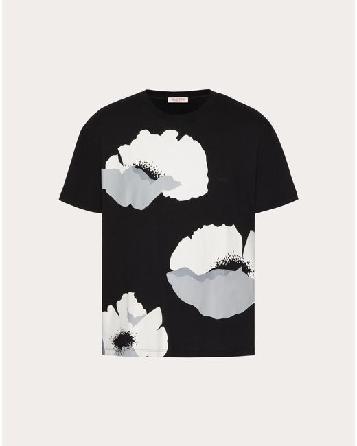 Valentino T-SHIRT AUS BAUMWOLLE MIT FLOWER PORTRAIT-AUFDRUCK in Black für Herren