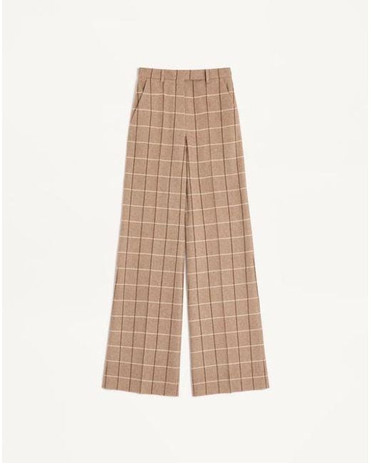 Valentino ウィンドウペンチェックパターン ウール パンツ 女性 ベージュ/ボルドー/アイボリー 38s Natural