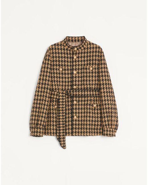 メンズ Valentino ハウンドトゥース ウール サファリジャケット Natural