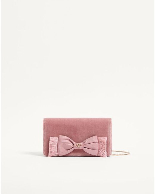 Valentino Garavani Pink Vlogo Signature Mini Velvet Shoulder Bag