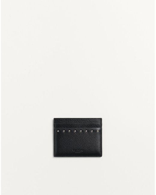 Valentino Garavani White Rockstud Grainy Calfskin Cardholder for men