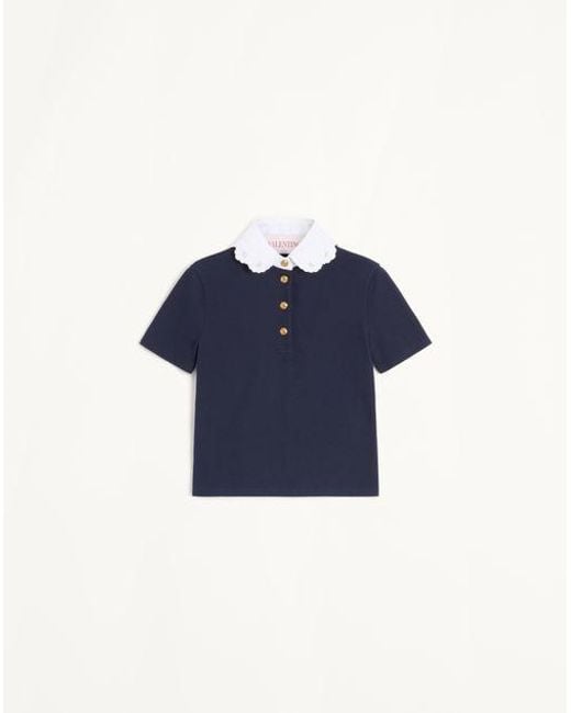 Valentino Blue Embroidered Cotton Sweatshirt Polo Shirt