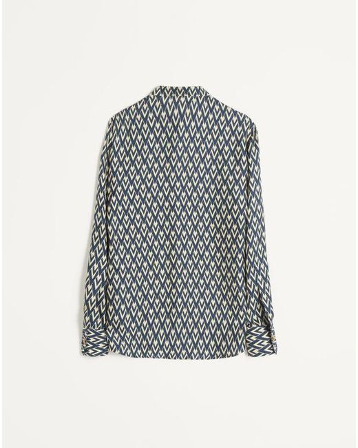 Valentino HEMD AUS SEIDEN-TWILL MIT TOUTE LA V-PRINT in Blue für Herren