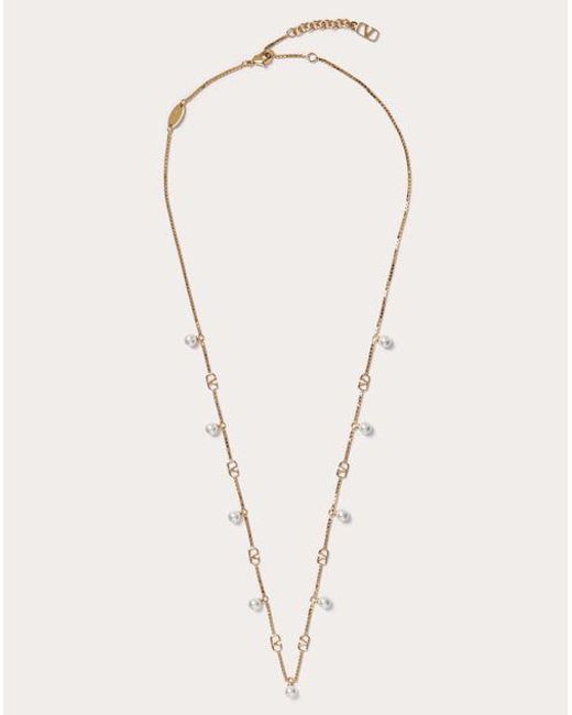 Valentino Garavani Natural Vlogo Signature Metal Necklace With Swarovski® Pearls