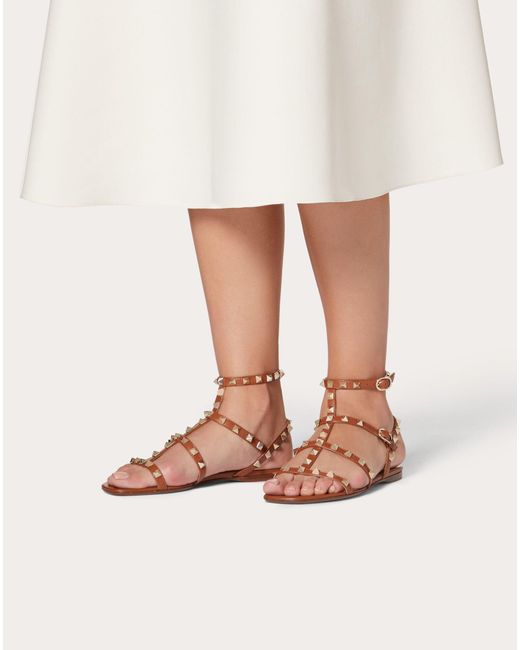 rockstud calfskin ankle strap flat sandal