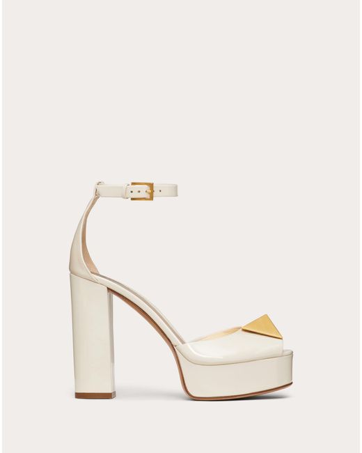 Valentino Garavani Natural Open Toe Pump With One Stud Platform In Patent Leather 120mm