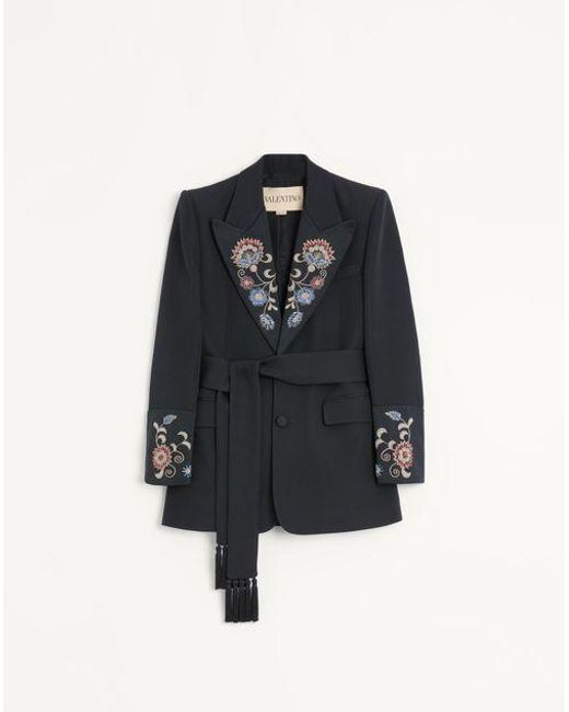 Valentino Blue Embroidered Belted Jacket for men