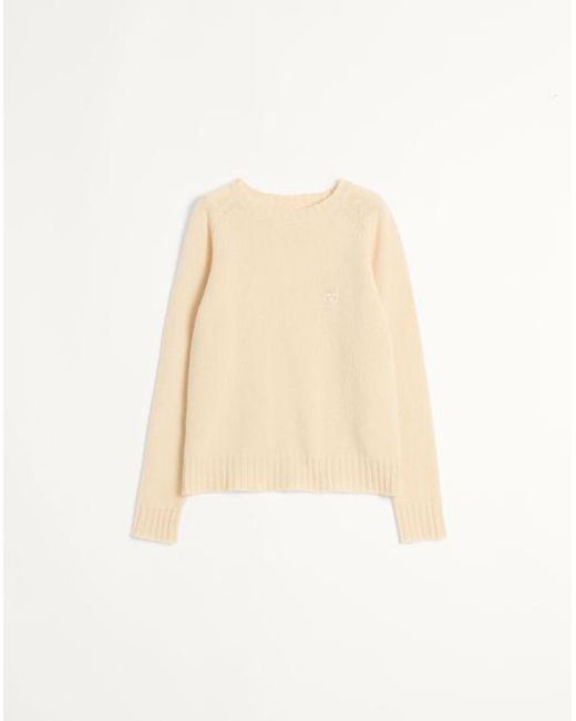メンズ Valentino シェットランドウール Vロゴエンブロイダリー クルーネック セーター おとこ アイボリー Natural