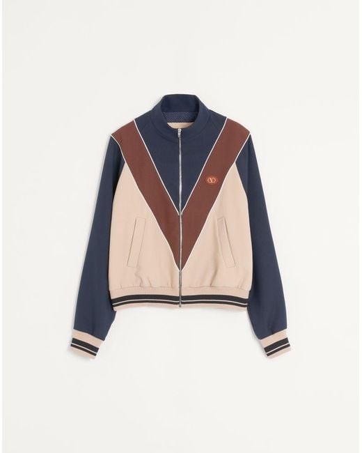 Valentino Blue Nylon Sweatshirt With Zip And Vlogo Patch for men