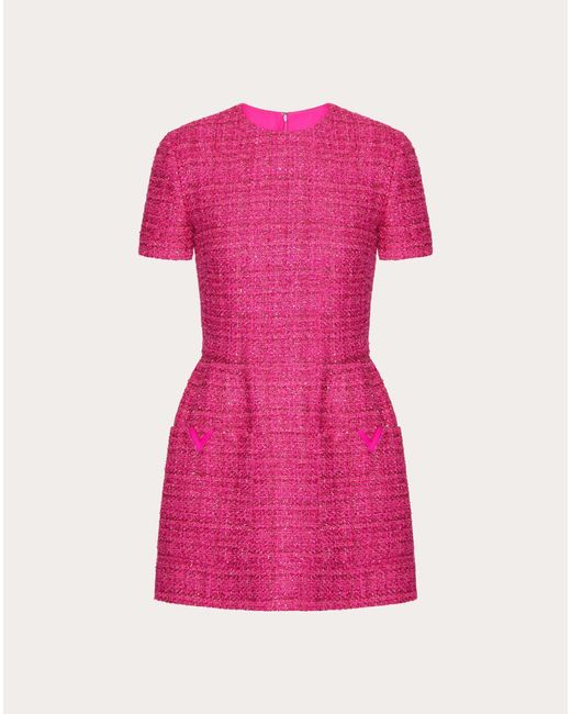 Valentino Pink Short Dress In Glaze Tweed Light
