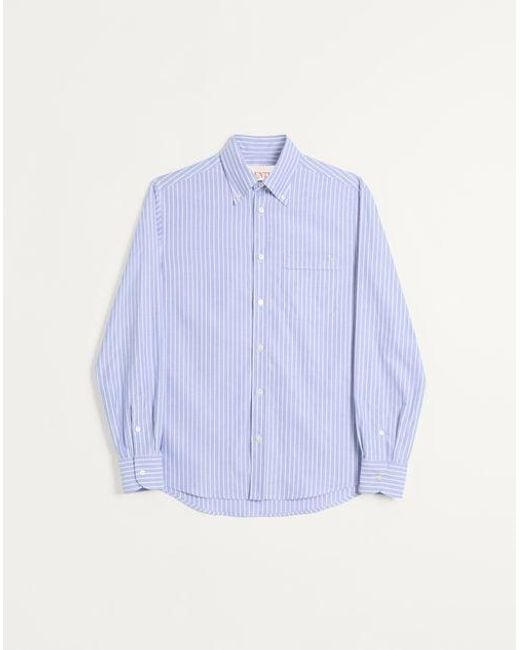 メンズ Valentino Vロゴ エンブロイダリー コットン シャツ おとこ ホワイト/アジュールブルー Blue
