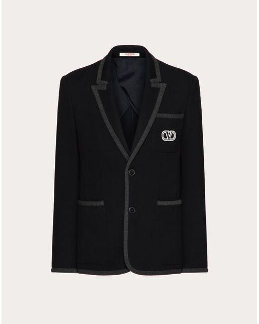 Valentino Black Single-breasted Cotton Jersey Jacket With Vlogo Signature Patch for men