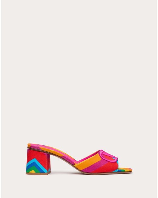 Valentino Garavani Pink Escape Slide Sandal In Canvas With Chevron Print24 60mm