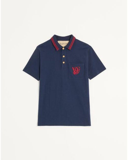 メンズ Valentino Vgエンブロイダリー コットンピケ ポロシャツ おとこ ブルー 3xl Blue