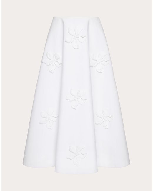 Valentino White Embroidered Compact Popeline Midi Skirt