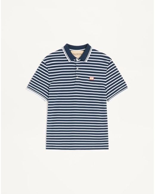 Valentino Blue Cotton Piqué Polo With Vlogo Patch for men