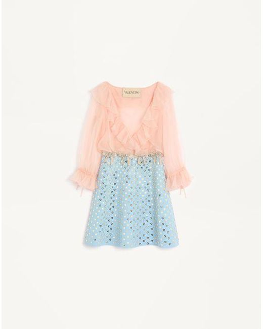 Vestido De Crepe Couture Corto Y Bordado Mujer Valentino de color Blue