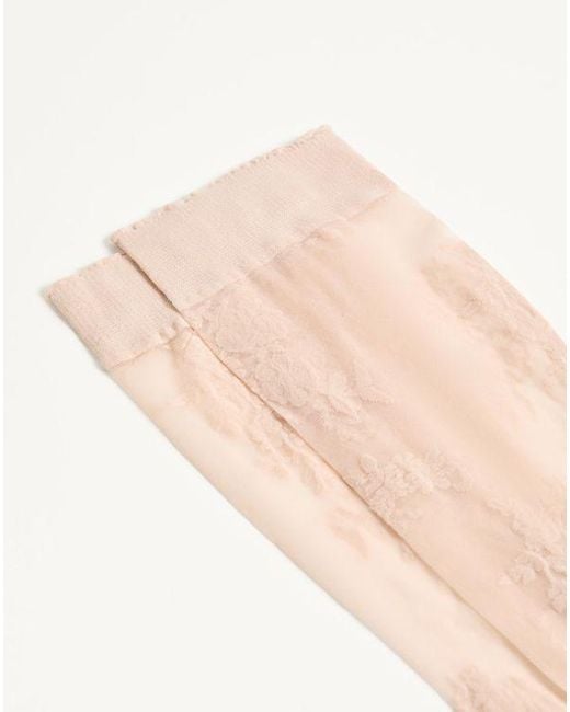 Valentino White Lycra-Kniestrümpfe Mit Blumenmuster Frau